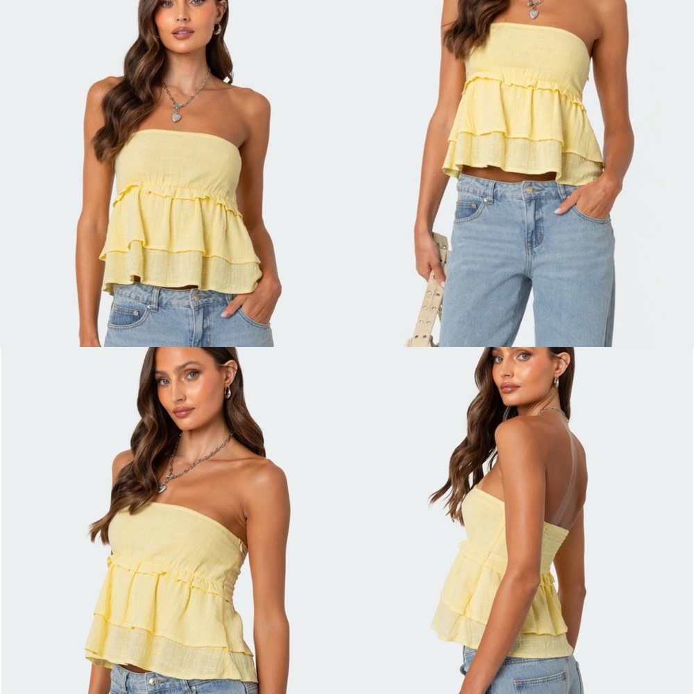 🍀Lucky March Deal!🍀 Edikted Linen Look Strapless Peplum Top